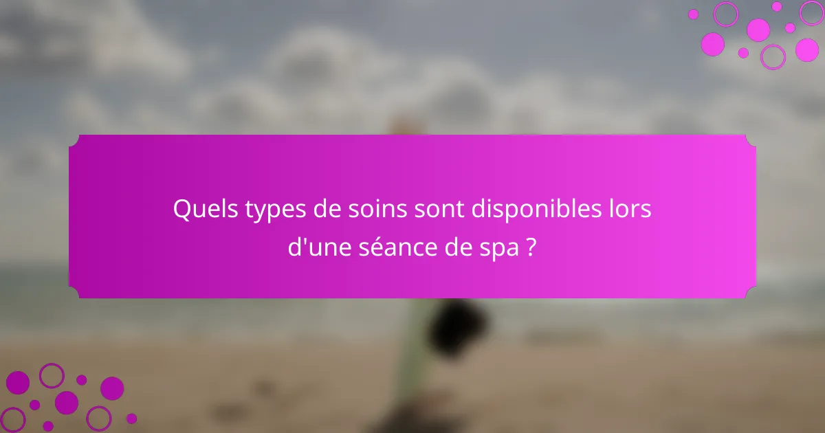Quels types de soins sont disponibles lors d'une séance de spa ?